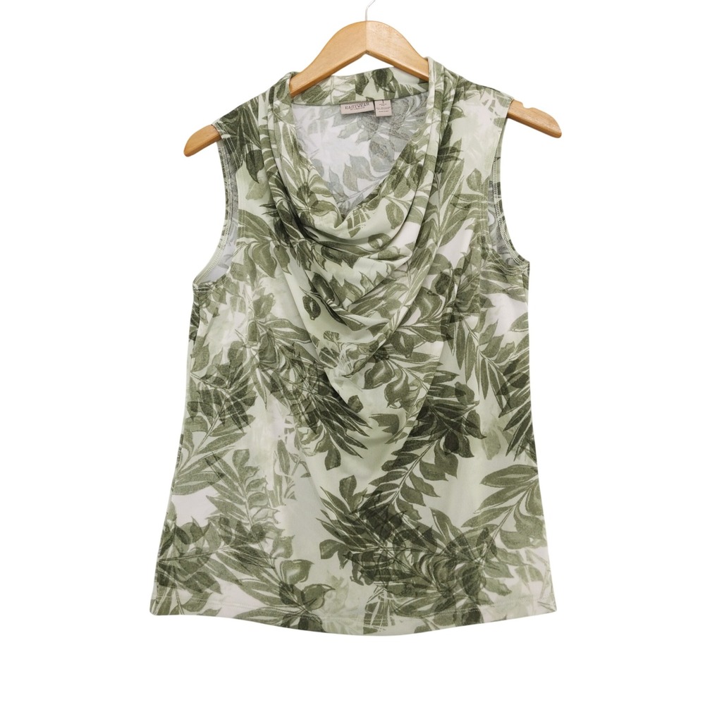 Chico's Sleeveless Top Women 1 M Green Botanical Cowl Neck Stretch Jersey